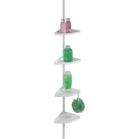 Etagère de salle de bain télescopique Easy, 4 Paniers de douche, solution sans perçage, Aluminium - Plastique, 26x78-265 x19,5 cm, Blanc (1/5)