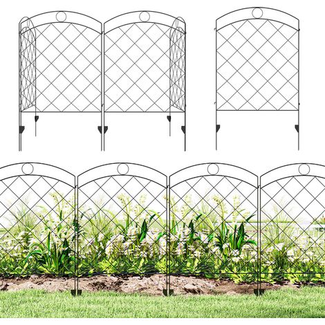 Steel Decorative Outdoor Picket Fence Panels Set of 4, Black