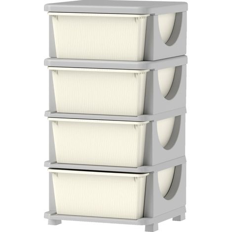 Meuble de rangement pour enfants à 4 tiroirs, 37 x 37 x 76 cm, plastique, blanc crème OKMYHOME (1/5)