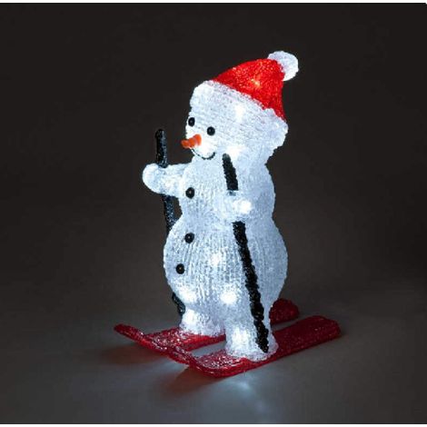 Acrylic Skiing Snowman Christmas Decoration - 29cm - 30 Ice White LED's