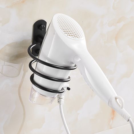 Porte Sèche Cheveux Support de Sèche Cheveux Mural en Aluminium Support de Câble pour Cuisine Salle de Bain Accessoires de Salle de Bain(Noir) (1/5)
