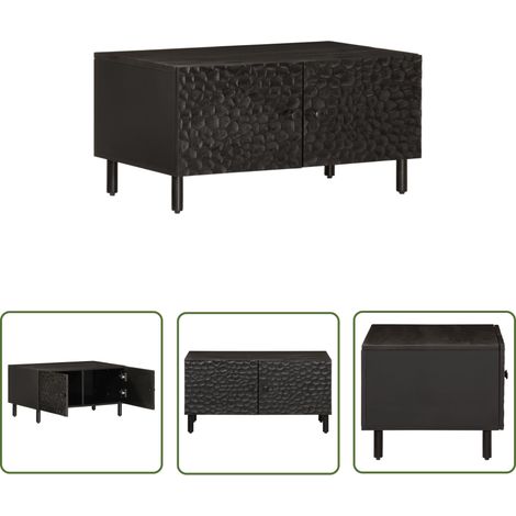 The Living Store Couchtisch Schwarz 80x50x40 cm Massivholz Mango - Couchtisch - Wohnzimmertisch - Mangoholztisch - Schwarz - Sideboard (1/5)