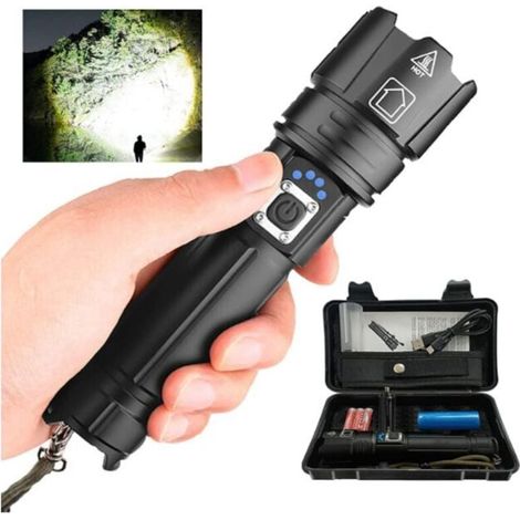 Super Bright LED Flashlight P70 30000/100000 Lumens, XHP70.2 Rechargeable LED Flashlight, Tactical Flashlight with Holster, Powerful IP67 Waterproof Flashlight (Black) (1/5)