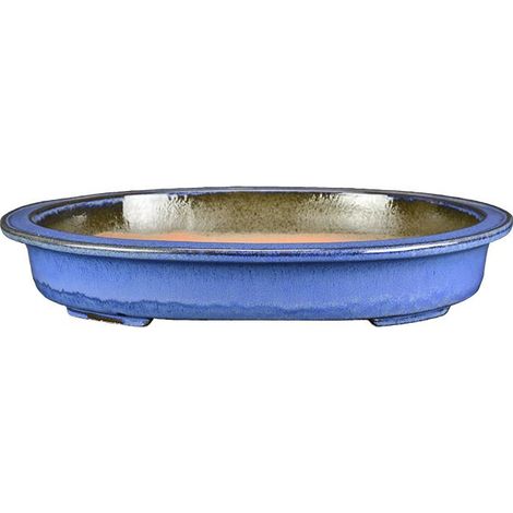 Vaso per bonsai ovale in gres smaltato azzurro 41,5x33,5x6 cm - J058