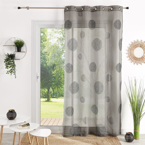Voilage en Etamine Brodé de Ronds Mélés Gris clair 140x240 cm