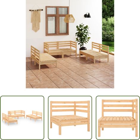 Massivholz - 6-tlg. Garten-Lounge-Set Massivholz Kiefer (1/5)