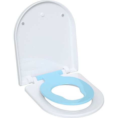Todot – Abattant WC familial forme D avec siège enfant bleu – Polypropylène haute qualité – Frein de chute – Charnières réglables – Démontage rapide