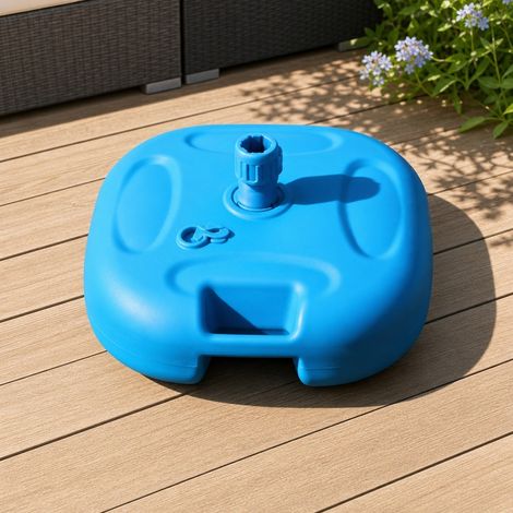 Base de Parasol Remplissable 44 x 44 x 14 cm Plastique Bleu - Pied Parasol Jardin avec Eau ou Sable (1/5)