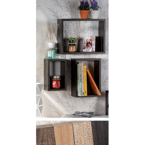 Set 3 mensole da parete in mdf knoll 21 + 26 + 31 cm 4 Colori (1/2)