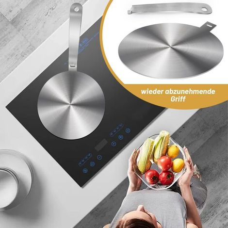 Adaptateur à induction, disque convertisseur pour plaque de cuisson à induction, plaque de diffusion de chaleur avec poignée et base séparables 20 cm, Aluminium (1/3)