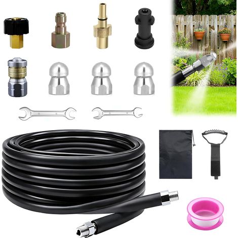 15M Furet Deboucheur Canalisation Haute Pression,400 Bar 1400°C Tuyau,Avec Adaptateur et Buses,Rallonge De Tuyau,Compatible Kärcher K2-K7 pour Déboucher et Nettoyer les Canalisations (1/5)