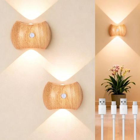 2PCS Rechargeable Motion Sensor Indoor Wall Light Sconce - 3 Colors Wireless Up and Down Wall Mount Light, Battery Operated Wall Lamps (1/5)