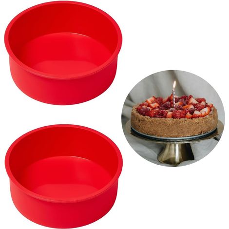 2pcs 6 Inch Silicone Cake Moulds for Baking, Silicone Cake Tins Round Trays Baking Pan Non-Stick Quick Release Suitable Baking Tray for Muffins Puddings Bread (1/5)