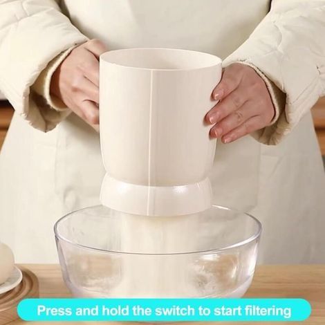 Elektrisches Mehlsieb, ideal zum Backen, batteriebetrieben, kann zum Sieben von Puderzucker verwendet werden, Küchenutensil für DIY-Backwaren (weiß) (1/3)