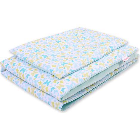Doppelseitige, zweiteilige Baumwollbettwäsche für Kinder 140x200 Junior - blaue Schmetterlinge (1/4)