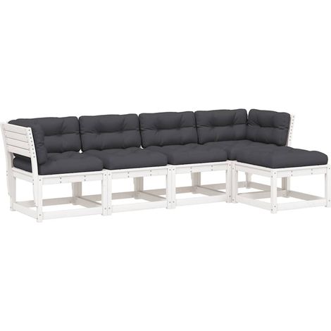 Maison Exclusive - Set Divani Giardino 5pz con Cuscini Bianco Legno Massello Pino