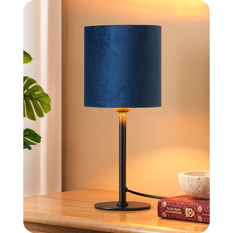 EDISHINE Lampe de Chevet, Lampe de Table Moderne avec Pied en Métal Noir et Abat-jour en Velours Bleu Saphir, incl. Ampoule LED 2700K, E27 Lampe pour Salon, Chambre & Bureau, 38 cm (1/5)