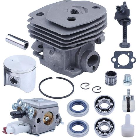 Cylindre 47 mm, piston, roulement, carburateur, ventilation du réservoir pour Husqvarna 357 XP 357XP 359, cylindre, bouchon de cylindre, piston, axe, segment, anneau de verrouillage, roulement, carbur (1/5)