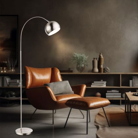 LED Stehleuchte Kugel Bogenleuchte chrom Wohnzimmerleuchte stehend, Metall nickel-matt, Schirm beweglich, 1x E27 Fassung, HxLxB 150x58x24,5 cm