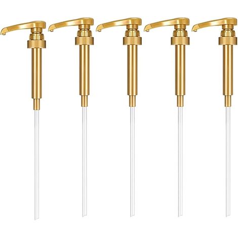 Set di 5 pompe per sciroppo di caffè, dispenser per sciroppo, pompa di ricambio per bottiglie da 750 ml a 1 litro, colore oro. (1/5)