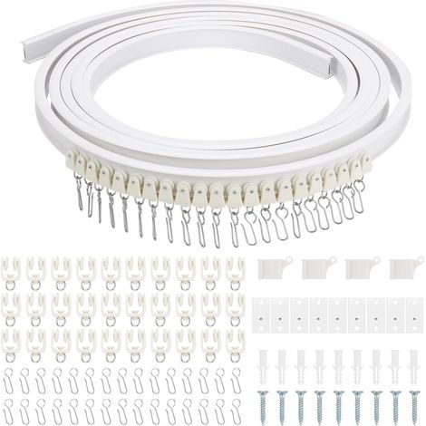 Rail de Rideau de Plafond Incurvé et Flexible Guide de Montage de Rideau avec Rouleaux Silencieux Système de Rail de Rideau Pour Rail de Rideau de Douche (3M) (1/5)