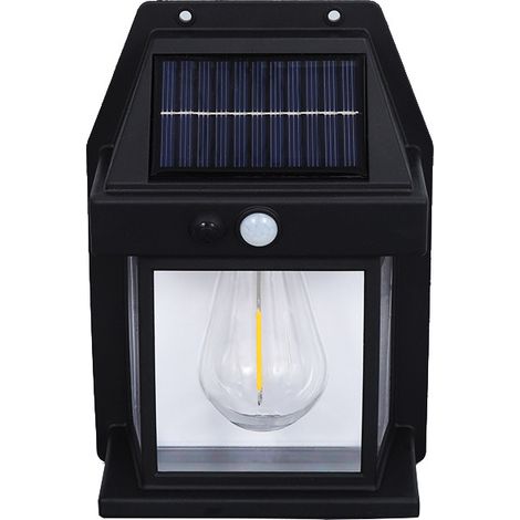 Aplique solar LED impermeable para pared, apto para exteriores, con sensor de inducción, ideal para jardín o villa, luz nocturna, color negro, 800 mAh. (1/5)