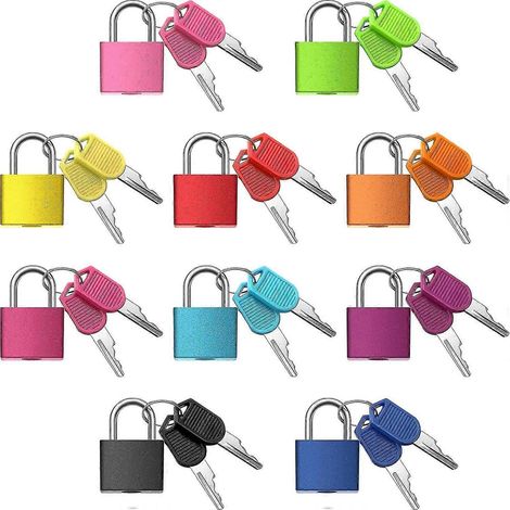 Lot de 10 cadenas pour valise avec clés, cadenas en métal, petit cadenas multicolore, couleur aléatoire (1/5)