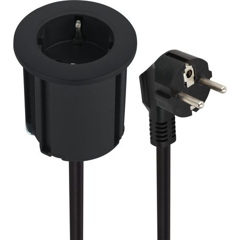Electraline 62564 Multipresa Scrivania Grommet Presa da Incasso con 1 Presa Schuko, Diametro 54mm dotata di adattatore per foro standard 60mm, Cavo Lunghezza 2M H05VV-F, Spina Schuko