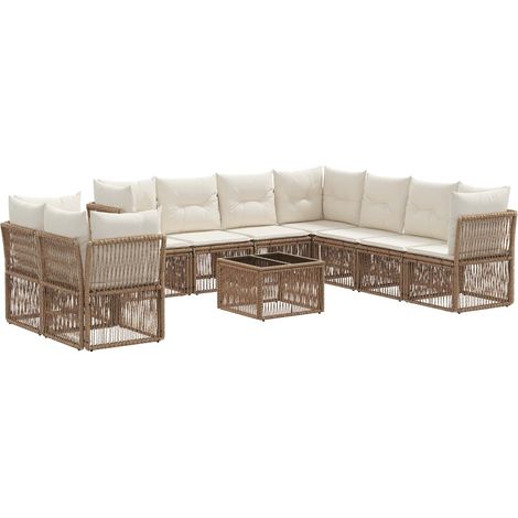 vidaXL Set Divano da Giardino 10 pcs Beige polyrattan