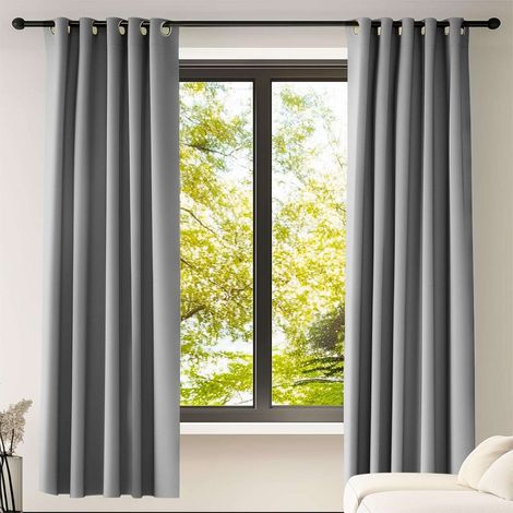 Tende oscuranti termiche con occhielli, grigie, 2 pezzi, 140x183 cm
