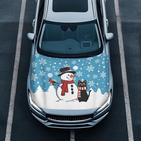 Hood Cover - Polyester Stretch Car Hood Protector - Universal Fit for Cars SUVs Vans - Black Cat Christmas Design - 100 x 150 cm - 1 Piece (1/5)