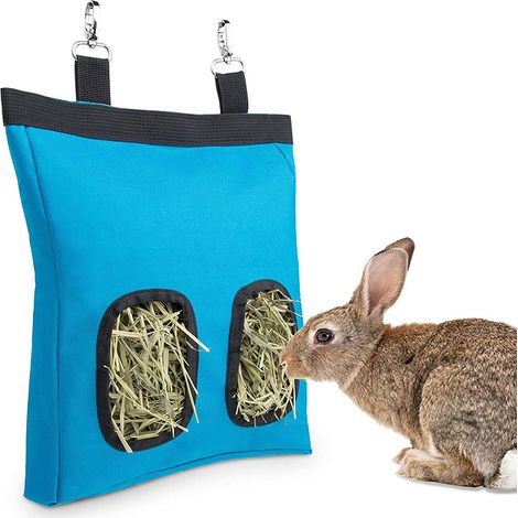Support suspendu pour sacs à foin, mangeoires pour herbivores, adaptées aux cochons d'Inde, chinchillas, lapins, hamsters et moutons (bleu). (1/5)