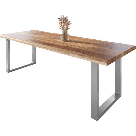 Esstisch Baumkante massiv Mango rough 300 x 100 U-Gestell silber ATLAS