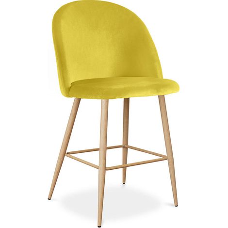 Sgabello imbottito in velluto - Design scandinavo - 66cm - Evelyne Giallo (1/5)