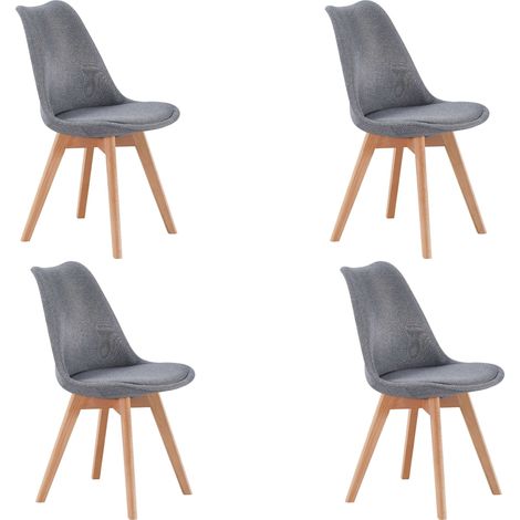 Pack 4 Sillas Comedor, Juego Sillas Cocina Tapizadas Tela Bistro Gris 48x84x54 cm