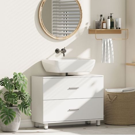 Mobile bagno sottolavabo bianco con 2 cassetti, 80 x 30 x 60 cm DESVIAE (1/5)
