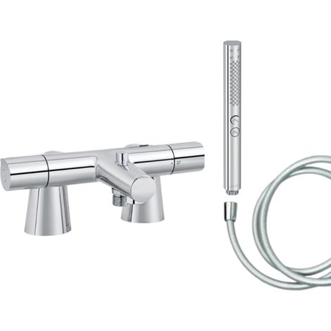 Mitigeur baignoire JACOB DELAFON Simone + pommeau de douche Shift+ rond + flexible de douche lisse + colonnettes (1/5)