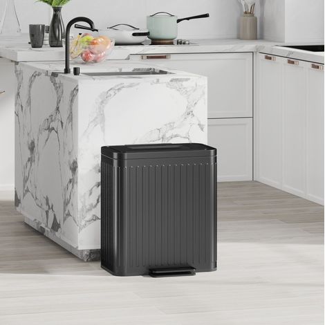 Cubo de basura de cocina con pedal 2 x 20 L de metal y plástico negro OKWISH (1/5)