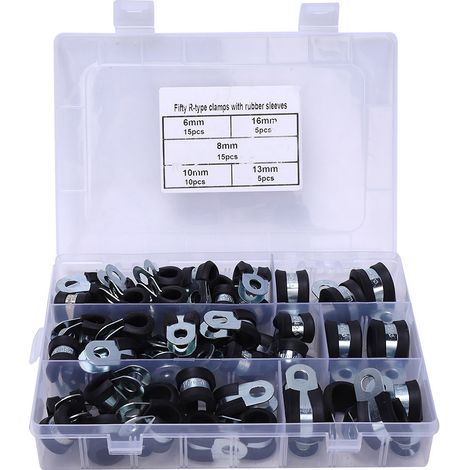 50 colliers de serrage en caoutchouc de type R pour câbles électriques, 6-16 mm