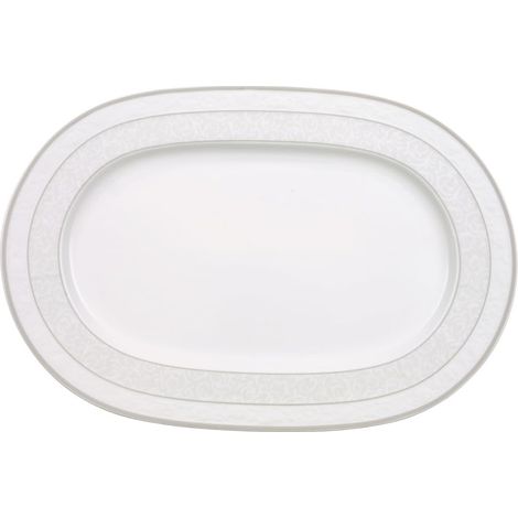 Plat Gray Pearl, Plat de Service Élégant Paré d’Ornements en Porcelaine Bone de Grande Qualité, 35 cm