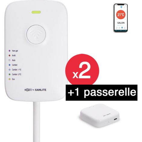 KOZii - Pack thermostats connectés – 1 passerelle + 2 boîtiers de pilotage connectés pour radiateurs électriques - WK2KZPAELEC