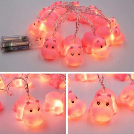 1.8 M 10 LED chambre d'enfants mignon Animal veilleuses pour lumières de vacances arbre lumières décoratives fête cour et jardin enfants chambre dortoir décor (Hippopotame) (1/4)