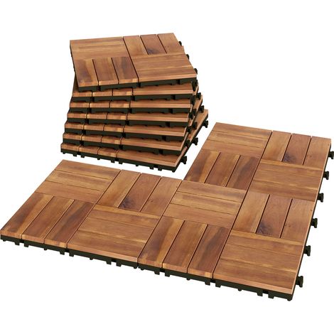 Lot de 10 Dalles Bois Extérieur Antidérapantes 31x31 cm 0,91 m² Marron