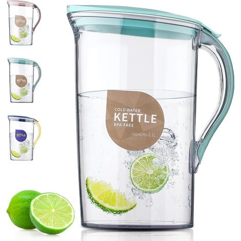 Kühlschranktür-Wasserkrug mit Deckel, 2,1 l, geruchsneutrale Fiberglaskaraffe. Ideal für Tee, Saft und Kaltgetränke. BPA-frei. (1/5)