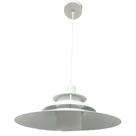Lampadario a sospensione industriale E27 lampada pendente vintage bianco metallo e vetro (1/5)