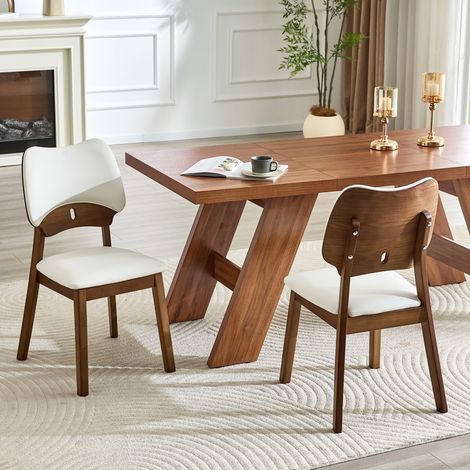 Set de 2 sillas de comedor 43 x 42 x 46 cm blancas de madera maciza con asiento acolchado (1/5)