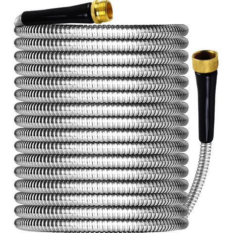 Tuyau d'arrosage en acier inoxydable de 25 pieds, tuyau d'eau Flexible avec raccords en laiton massif résistant à l'écrasement, robuste et sans pli (1/5)