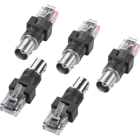Lot de 5 adaptateurs BNC vers RJ45 8 broches - Connecteur coaxial R-F - 180 degrés - Convertisseur pour réseau de surveillance, ordinateurs, périphériques (1/5)