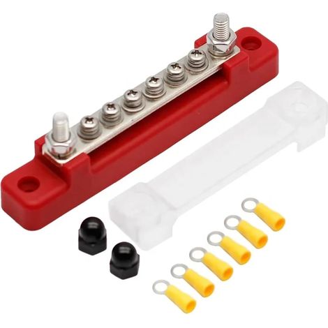 Eine Sammelschienenbox mit Schrauben, 12V-48V Verteilerset zur Abdeckung des Erdungsanschlusses für Autos, Boote, Schoner, Wohnmobile (rot)