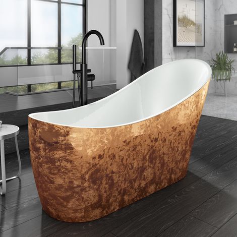 Luxury 1720x712 Copper Slipper Freestanding Bathtub with Black Brass Mixer Tap Set (1/4)